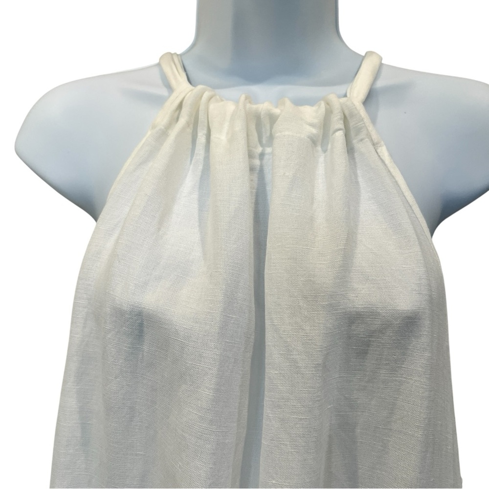 Elan High Neck Tiered Halter Maxi Dress White Linen Blend Relaxed Flowy Fit NWT - Picture 8 of 15